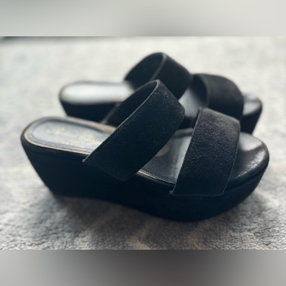 Robert Clergerie Black Suede Platform Wedge Sandals
